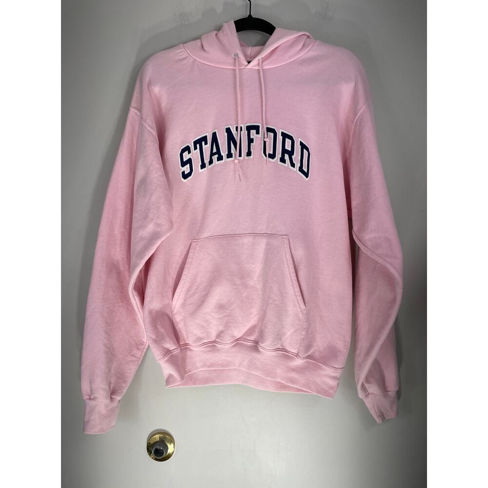 Champion Stanford University Hoodie Pink Spell Out Pullover Sz M Y2K